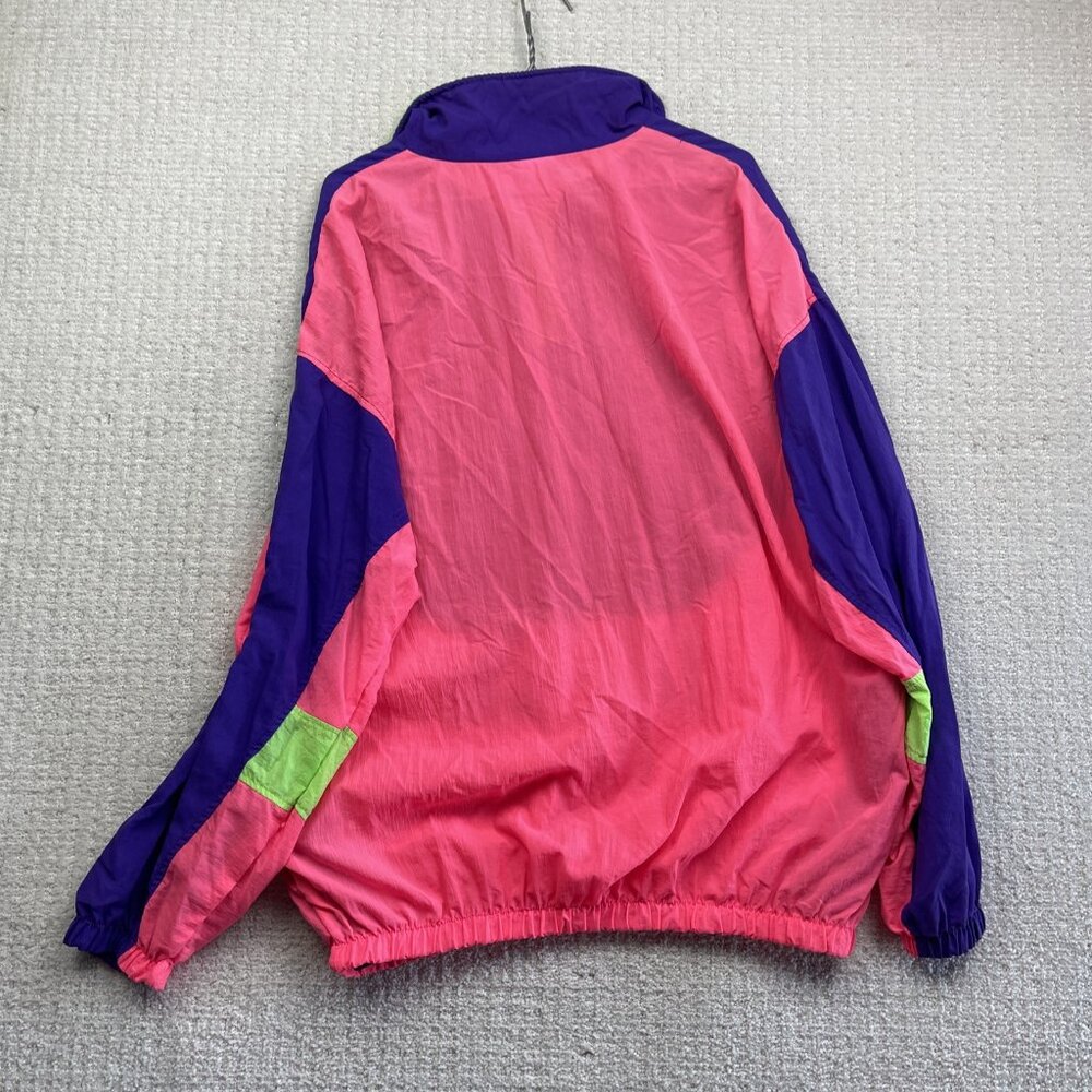 VTG "Rock me Baby" Patch Windbreaker Jacket Sz L Colorblock 90 Neon Bright Retro - Picture 12 of 16